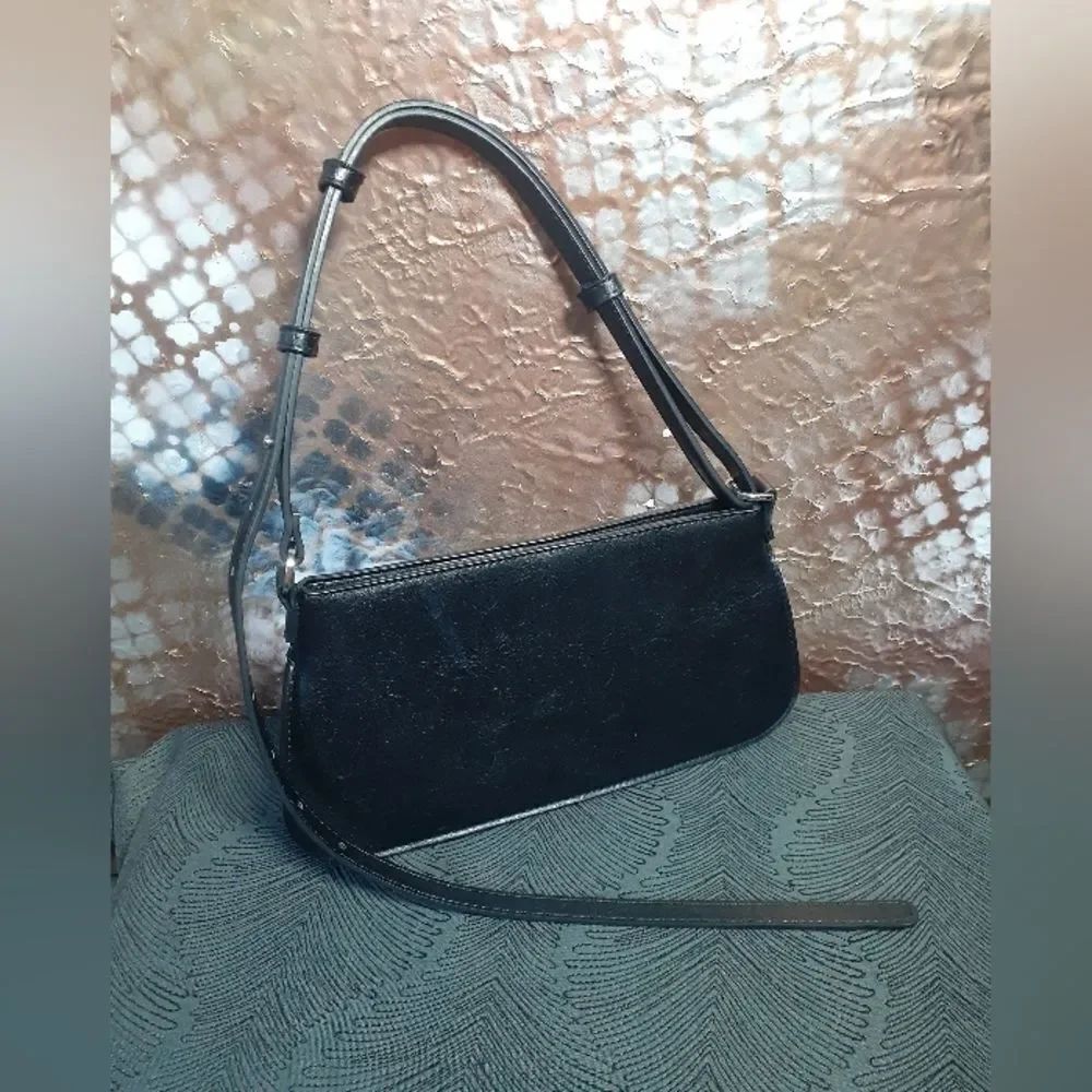 Zara Minimalist Black Faux Leather Shoulder Bag